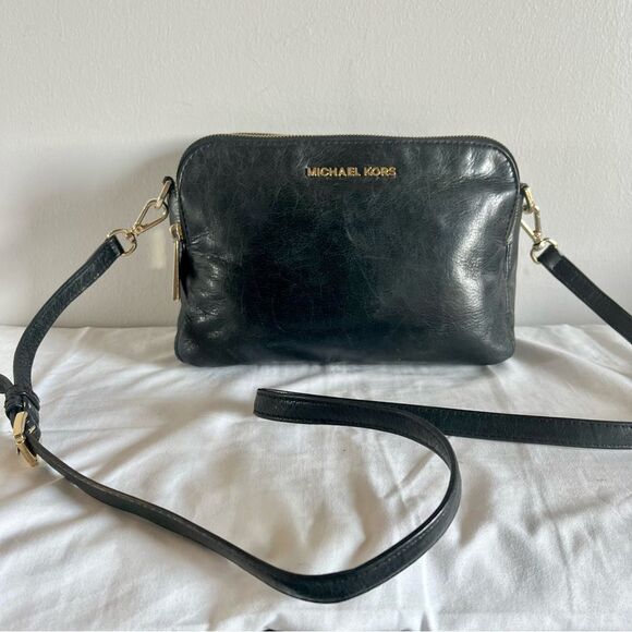 MICHAEL KORS Black Leather Crossbody Fulton Jet Set Mercer Shoulder Bag - Picture 1 of 16
